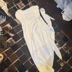 Wayf Strapless White Satin Dress